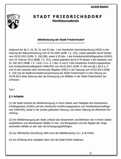 Abfallsatzung der Stadt Friedrichsdorf ab 01.01.2016