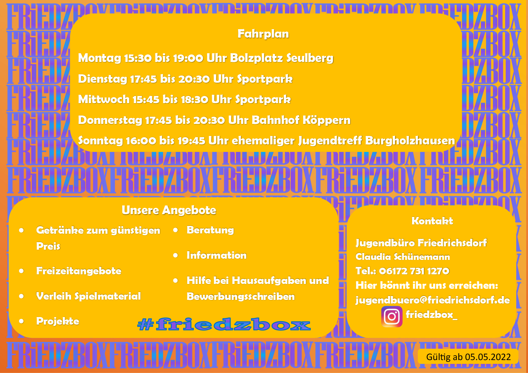Fahrplan FRIEDZBOX 2023