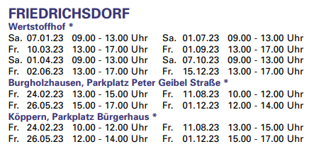 Termine Schadstoffmobil in Friedrichsdorf