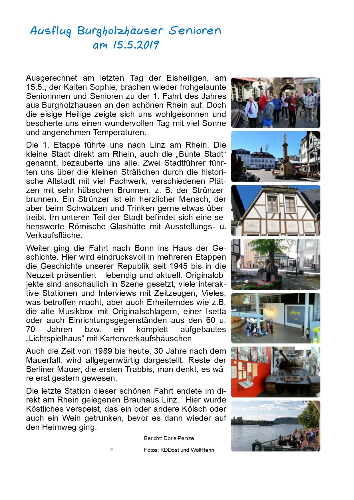 Ausflug der Burgholzhäuser Senioren nach Linz und Bonn