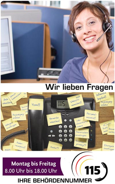 Ihre Behördentelefonnummer 115 - wir lieben Ihre Fragen - jetzt anrufen