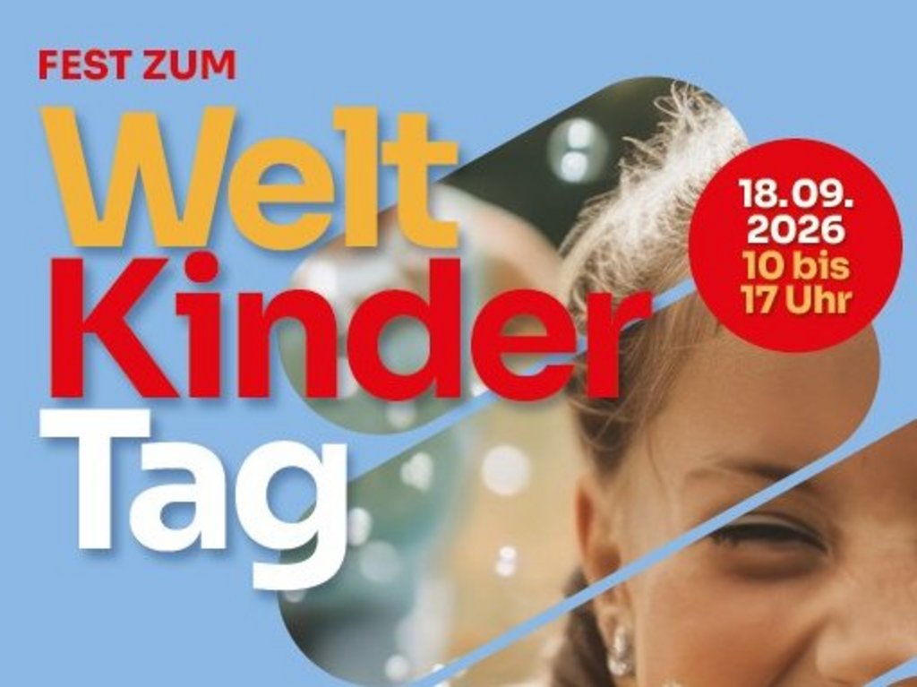 Pakat zum Fest zum Weltkindertag am 18.09.2026 von 10.00 Uhr bis 17.00 Uhr auf dem Gelände des Friedrichsdorfer Kleingartenvereins (Petterweiler Holzweg). Sie sehen neben den bunten Schriftzügen ein lachendes Kind im Scherenschnitt sowie das Logo der Stadt Friedrichsdorf. Im unteren Bereich des Bildes wird erwähnt, dass das Fest von Friedrichsdorfer Vereinen und Organisationen gestaltet wird und auf einige Aktivitäten wie Mitmachtheater, Natur erleben und vieles mehr hingewiesen. 
