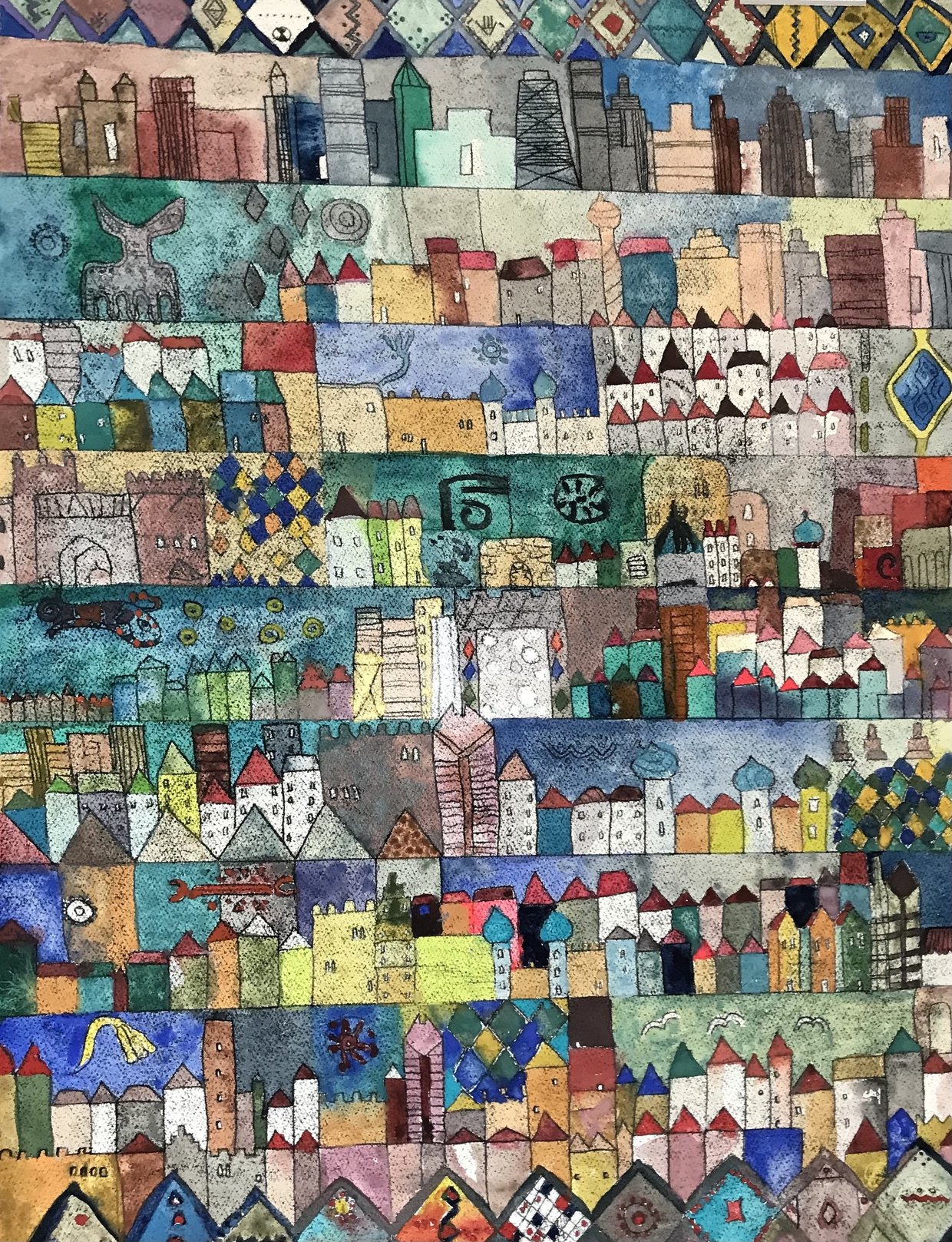 Alhambra heißt das Bild von Monika Mästele-Kerrouche. Die Künstlerin stellt im Gemeindehaus der evangelischen Kirche aus