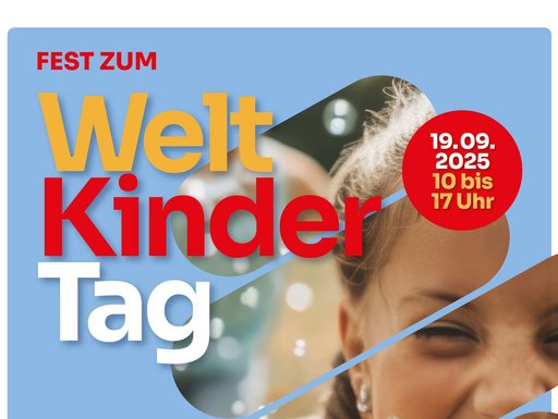 Sie sehen das Plakat zum Fest zum Weltkindertag am 19.09.2025 von 10.00 Uhr bis 17.00 Uhr auf dem Gelände des Kleingartenvereins Friedrichsdorf am Petterweiler Holzweg.  Neben dem Datum und der Örtlichkeit ist ein Kind durch den Scherenschnitt des Logos der Stadt Friedrichsdorf zu sehen. Im unteren Bereich des Bilds wird erwähnt, dass das Fest von Friedrichsdorfer Vereinen und Organisationen gestaltet wird und dass es Aktivitäten wie eine Clown Show, Basteln, Quizen, Spiele, Lachyoga, Natur erleben sowie Sport gibt. 