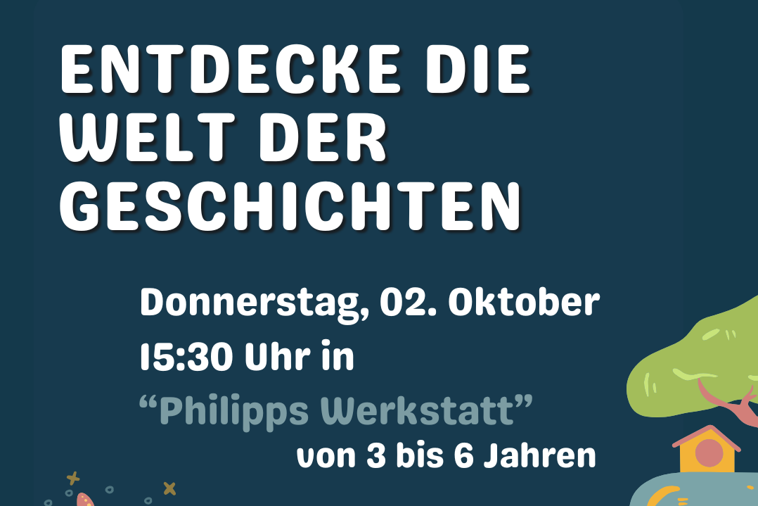 Auf dem Plakat stehen Datum und Uhrzeit der Veranstaltung. Ein Piratenschiff, ein Drache und Einhörner sind zu sehen.