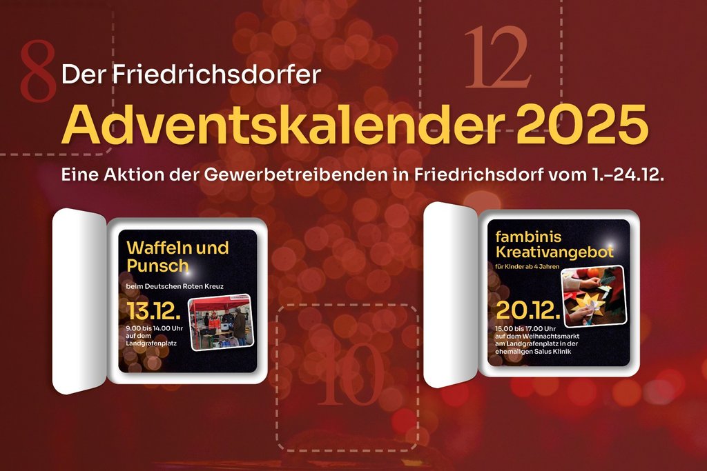 Eine Grafik zur Bewerbung des Friedrichsdorfer Adventskalenders auf der Website der Stadt Friedrichsdorf. 