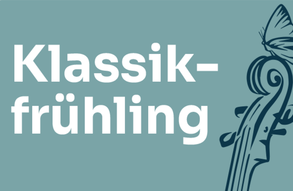 Die Grafik zeigt eine Cello-Schnecke, auf der ein Schmetterling sitzt. 