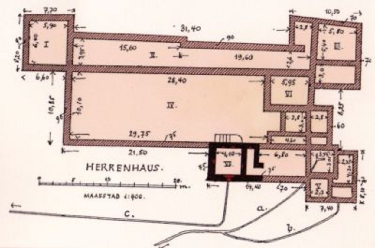 Das Bild zeigt den Grabungsplan einer typischen Landvilla der Römer, eine villa rustica
