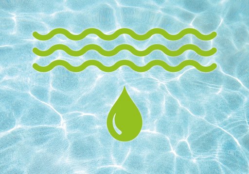 Wellenstruktur und Tropfen in grün vor einem Wasserhintergrund