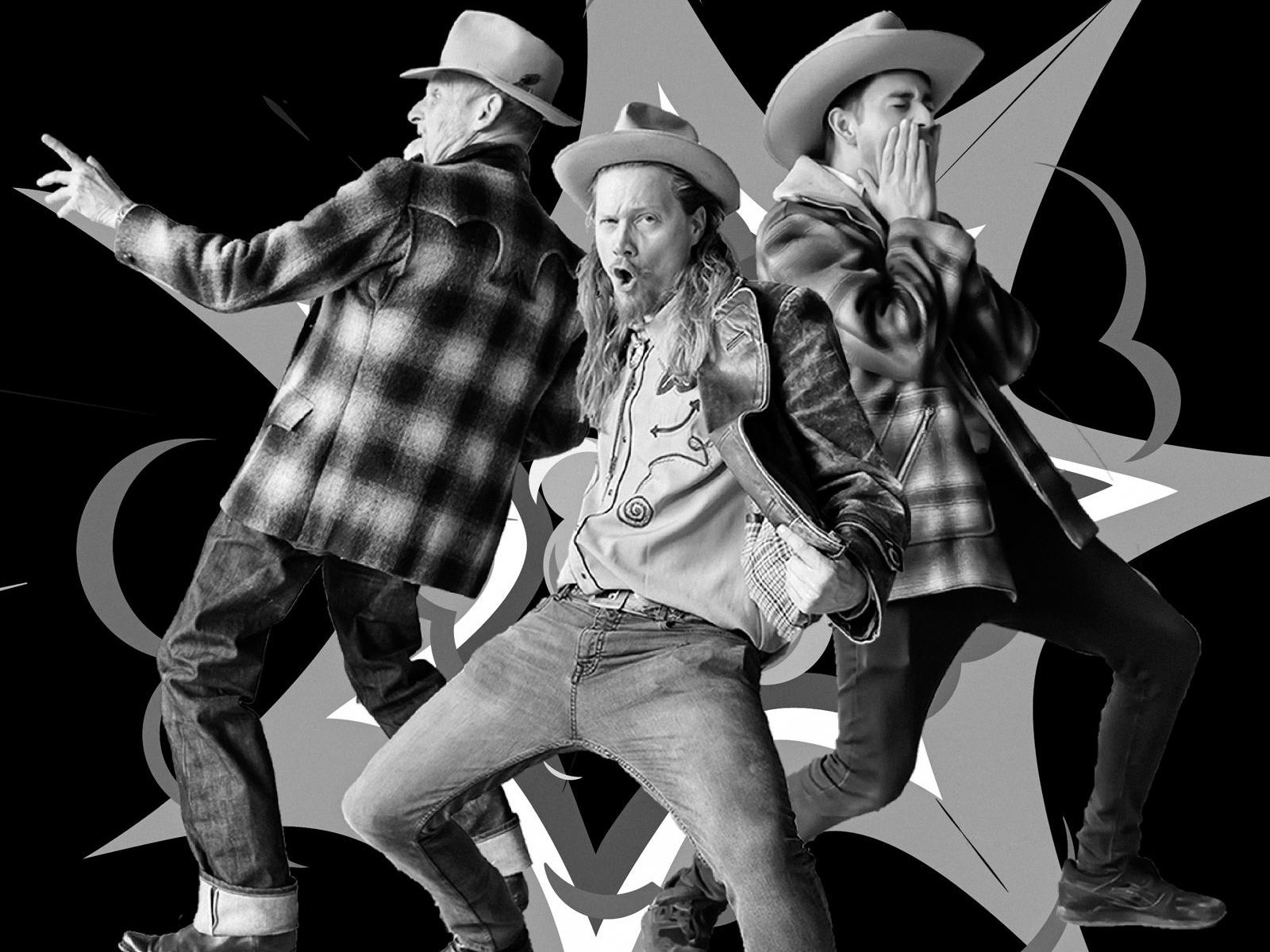 Auf dem Foto sind die drei Musiker von Little Hat im Country Look mit Cowboyhüten zu sehen.